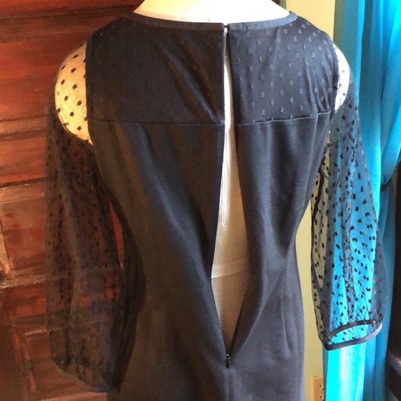 Talbots little black dress 8P/ sheer polka dots 3/4 long sleeves/ modest shift - Picture 10 of 14